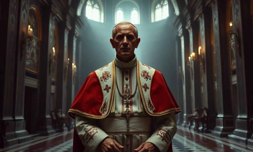 Obrázek przedstawiający fałszywego papieża Leona XIV (Roberta Prevosta) w Castel Gandolfo