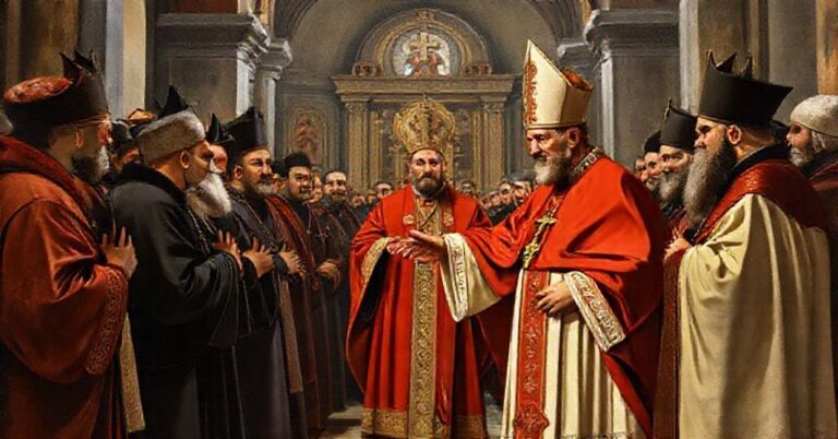 Obrzeżka przedstawiająca fałszywego "papieża" Leona XIV w Katedrze Ormiańskiego Kościoła Apostolskiego w Stambule, symbolizującą zdradę wiary i synkretyzm