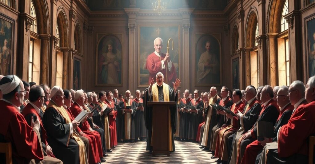 Sobór Rzymskiej Roty, w której fałszywy papież Leon XIV przemawia do sędziów, promując synkretyzm prawdy i sentymentalizmu