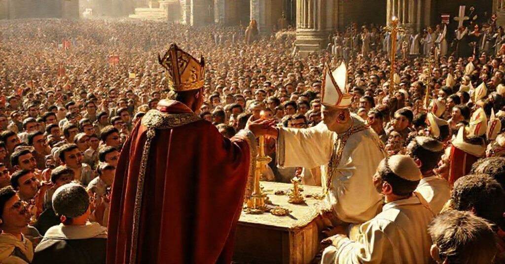 Gromadka ludzi podczas pseudoliturgii w Libanie prowadzona przez Leon XIV.