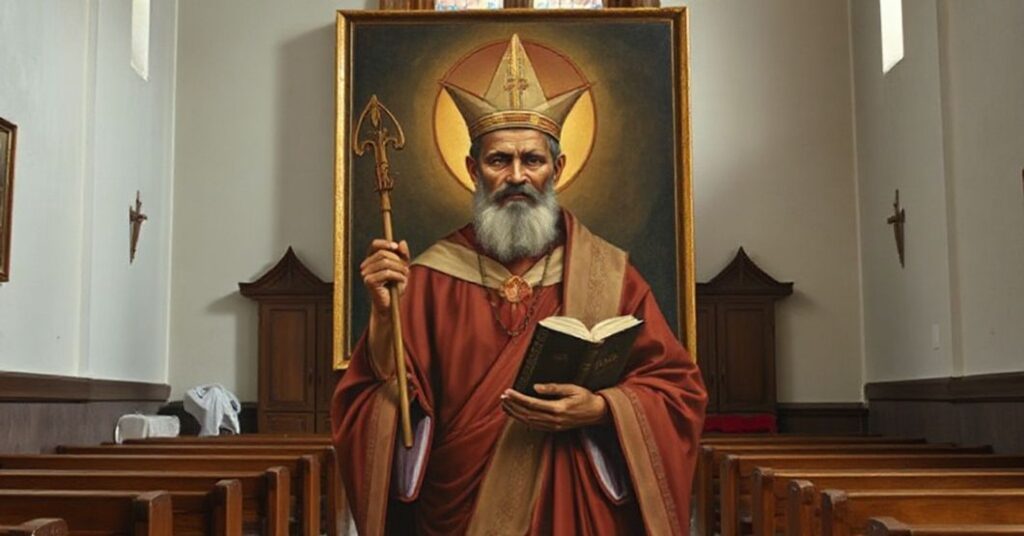 Rzekomy obraz świętego Piotra To Rota w tradycyjnym ubraniu papuaskim trzymającego Biblię, bez ikonograficznych symboli męczeństwa katolickiego.