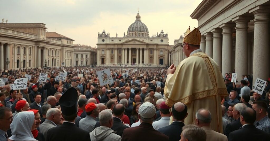 Zdjęcie przedstawiająca fałszywego papieża Leona XIV przemawiającego do polskich pielgrzymów na Placu Świętego Piotra z niepokojącą hipokryzją.