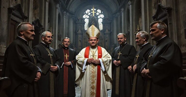 Scena farsy konsekracji w kościele Saint-Sulpice w Paryżu z udziałem Igor Ranci i fałszywych biskupów