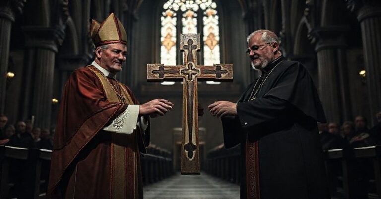 Wnętrze katedry w Łowiczu podczas uroczystości z udziałem biskupa Wojciecha Osiala i kardynała Grzegorza Rysia