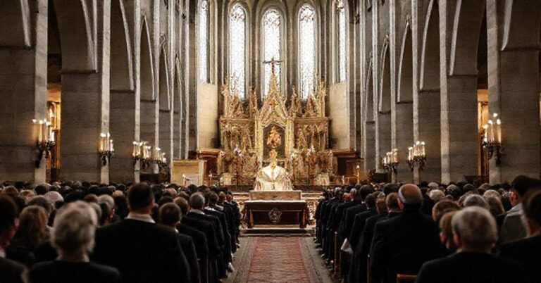 Sobór katolicki w Poznaniu podczas mszy św. wprowadzającej relikwie rzekomego błogosławionego ks. Stanisława Streicha.