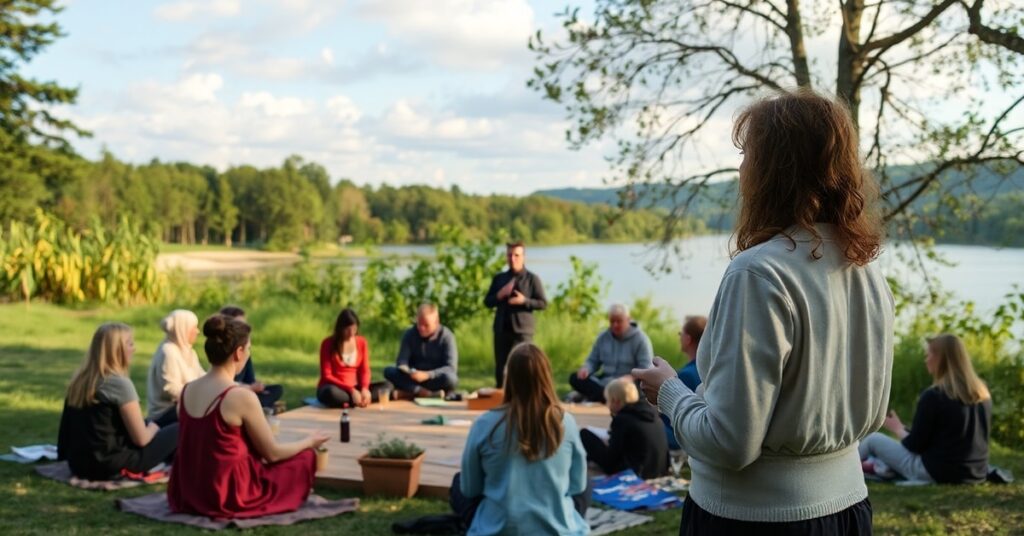 Uczestnicy Festiwalu Głębi 2026 na Mazurach w ośrodku Wiatraki: naturalistyczne warsztaty duchowości bez prawdziwego wymiaru katolickiego.