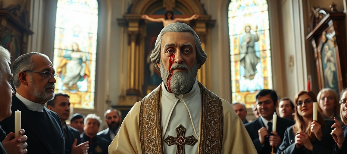 Figura Ojca Pio w Casalbie z rzekomą krwawą łzą - zjawisko kontrowersyjne.