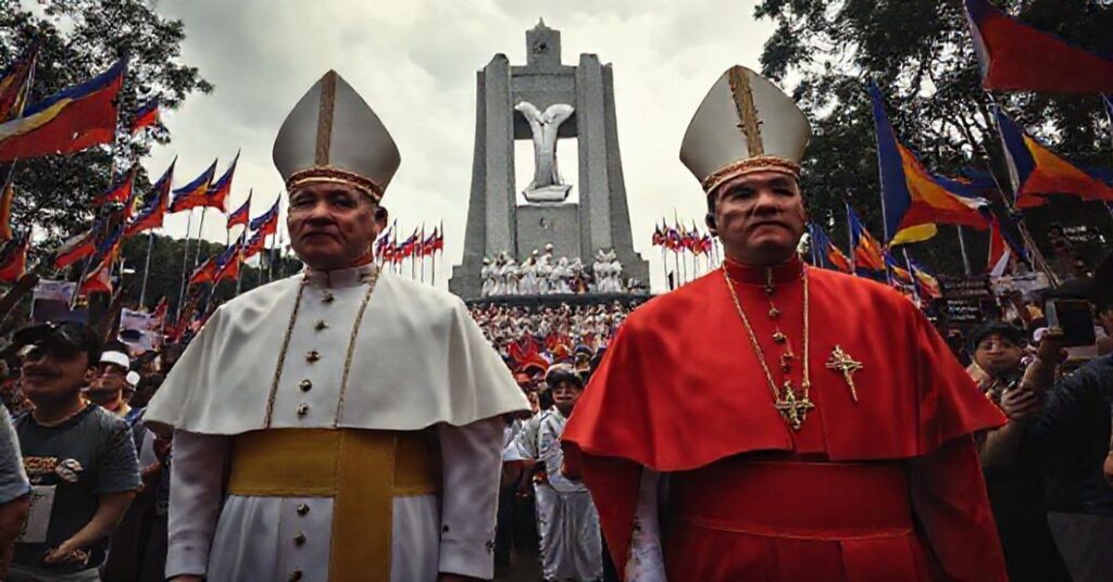 Krytyczna scena protestów na Filipinach z udziałem fałszywych biskupów w 2025 roku.