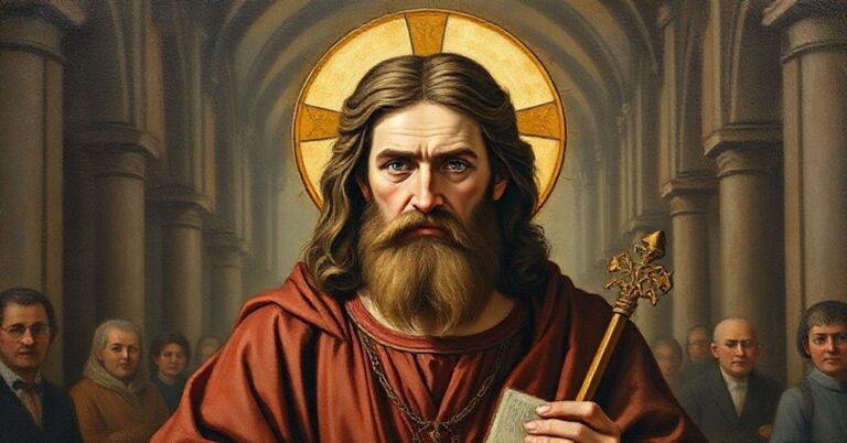 Portret filozofa Dariusza Karłowicza przed pustym ołtarzem z nowym porządkiem w tradycyjnym kościele katolickim.