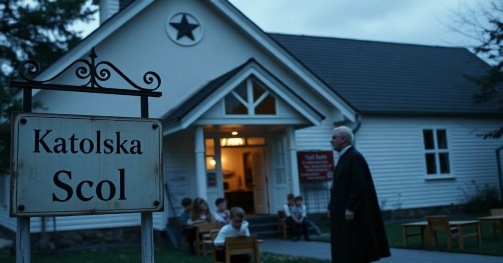 Zdjęcie przedstawiające przedszkole katolickie w Finlandii w budynku kościoła luterańskiego, symbolizujące ekumenizm i relatywizm nauczania katolickiego.