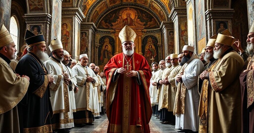 Zdjęcie przedstawiające fałszywego papieża Leona XIV w schizmatyckim kościele w Stambule podczas ekumenicznego zgromadzenia z heretyckimi przywódcami.