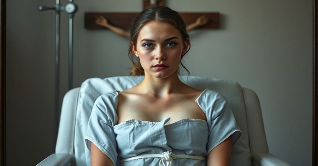 Porywająca fotografia młodej kobiety po podwójnej mastektomii w klinice genderowej.