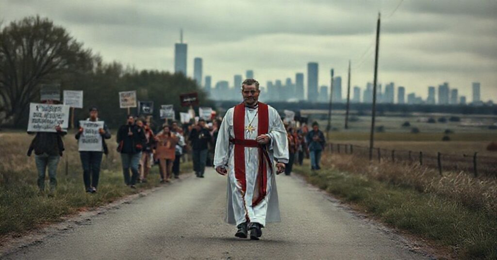 Gary Graf - rzekomy ksiądz neo-kościelny lideruje marsz protestacyjny przeciwko wyznawanej przez katolików doktrynie imigracyjnej