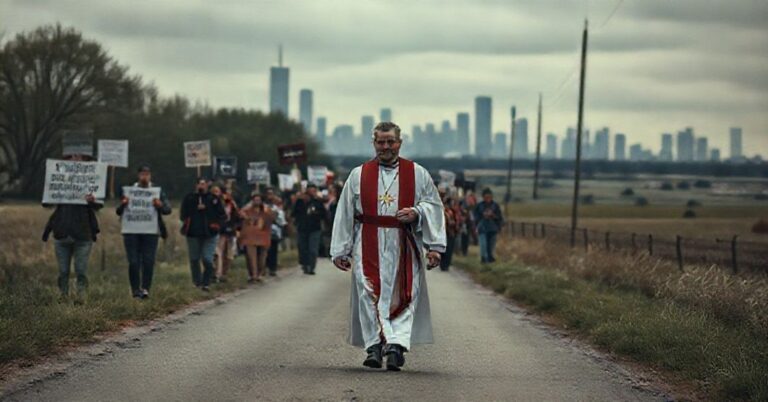 Gary Graf - rzekomy ksiądz neo-kościelny lideruje marsz protestacyjny przeciwko wyznawanej przez katolików doktrynie imigracyjnej