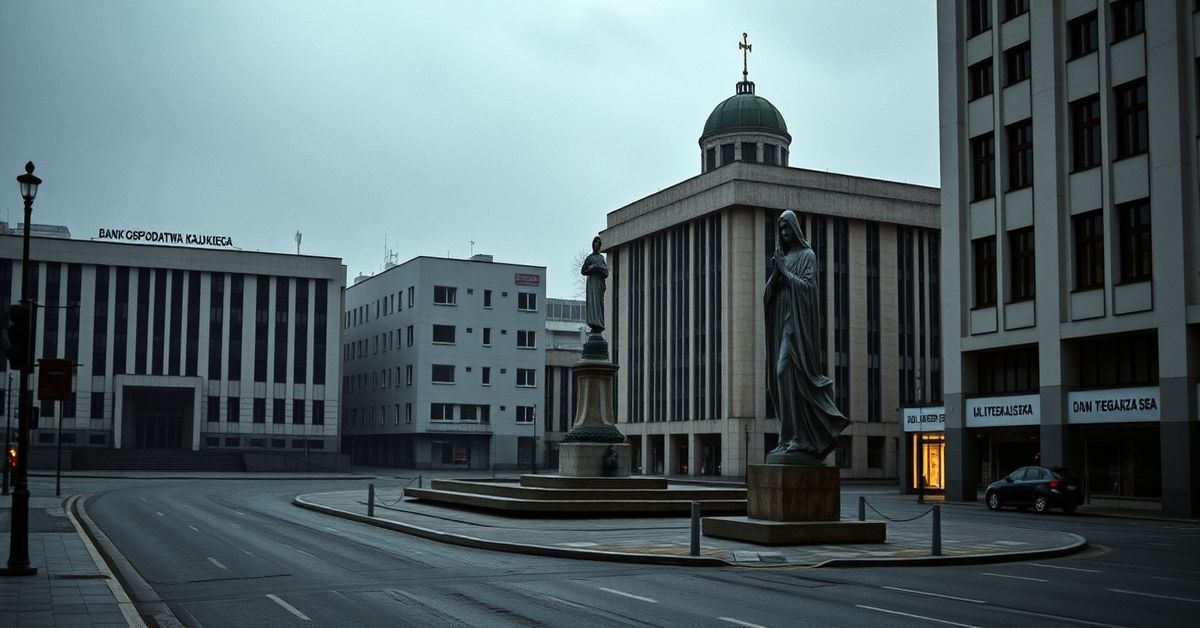 Sobota obraz przedstawiający nowoczesną architekturę Gdyni z lat 30. XX wieku z brakiem widocznych katolickich symboli religijnych