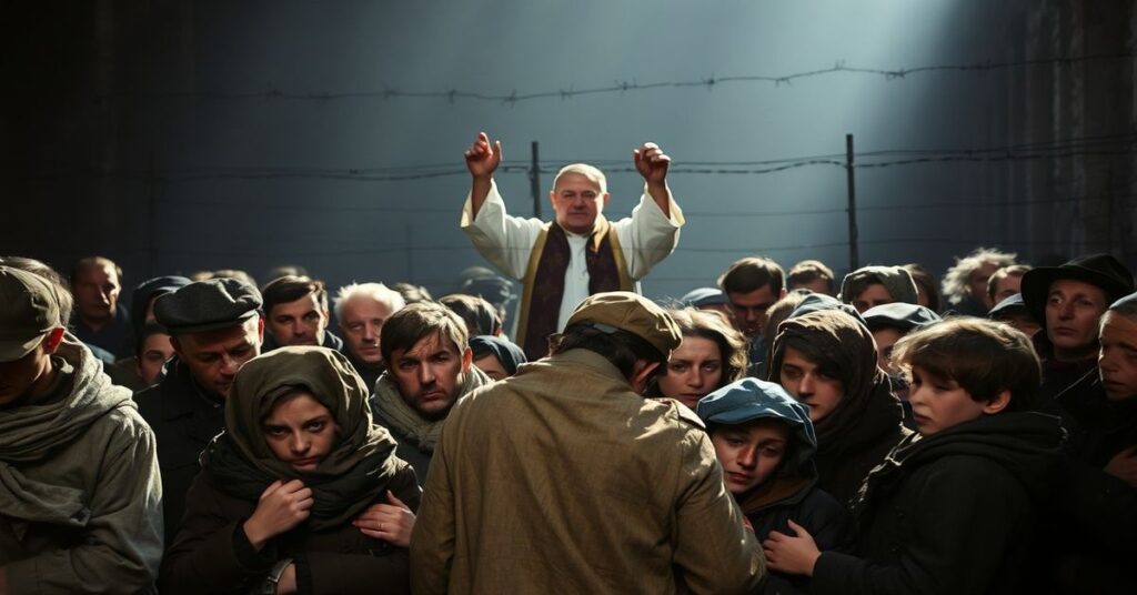 Słodki obraz getta w Kielcach z czasów II wojny światowej – ludzie opuszczeni i pełni wiary w cieniu zbawienia Chrystusa