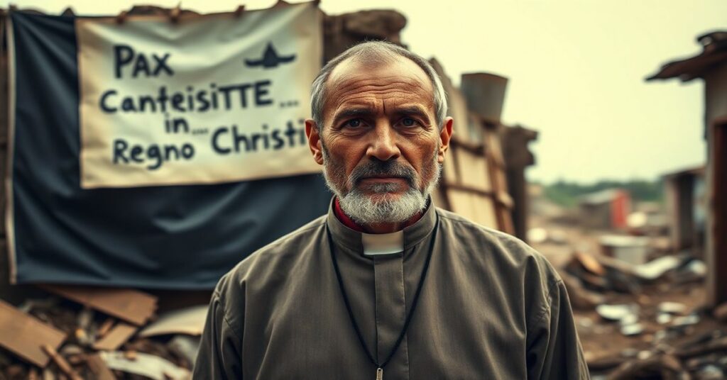 Portret Giulio Albanese przed zniszczeniami w afrykańskiej wiosce