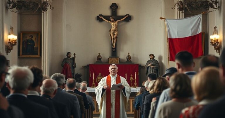 Przemiana patriotyzmu w gorzowskiej "katedrze" - symboliczne zdjęcie przedstawiające błędne połączenie religii i narodowego kultu.