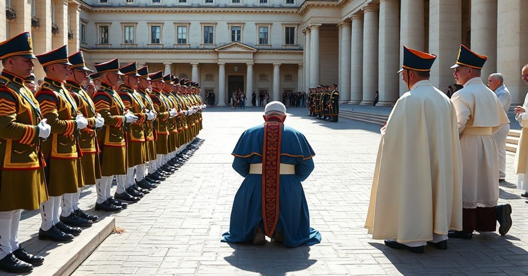 Nowe mundury Gwardii Szwajcarskiej podczas przysięgi przed fałszywym papieżem w Watykanie