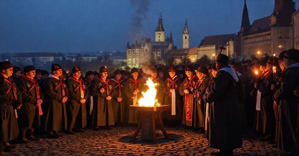 Harcerze na Wawelu z Betlejemskim Światłem Pokoju podczas synkretycznego rytu z udziałem modernistycznych kapłanów