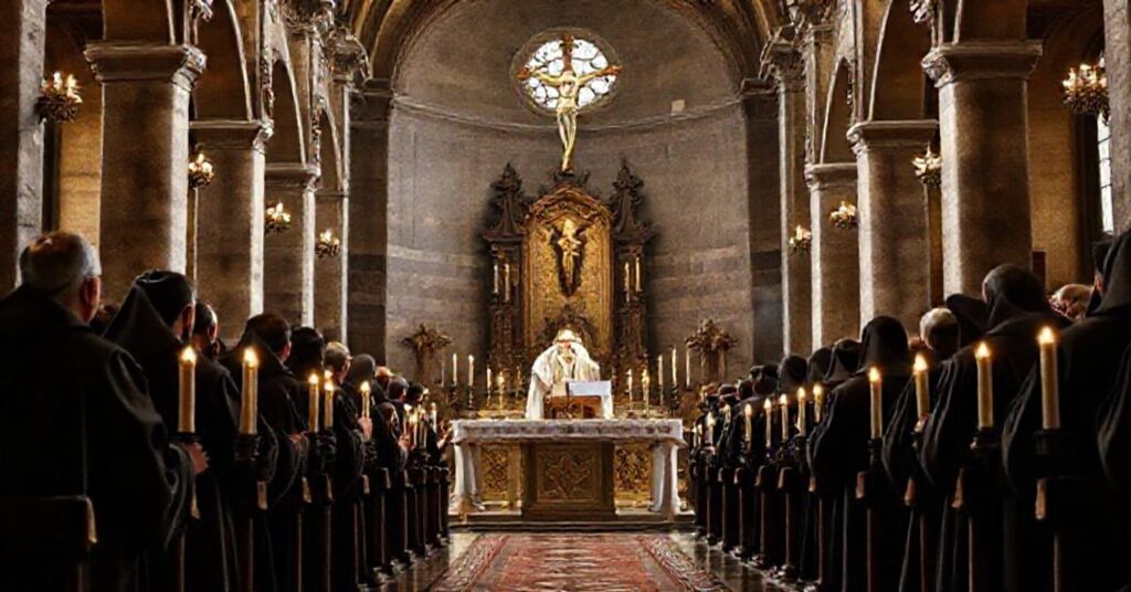 Powołanie Leona XIV podczas mszy w bazylice św. Anzelma na Awentynie. Tradycyjne katolickie elementy liturgii w kontrastie z modernistyczną herezją.