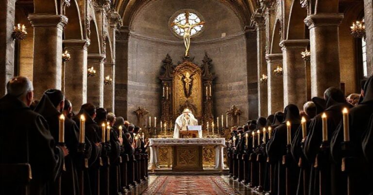 Powołanie Leona XIV podczas mszy w bazylice św. Anzelma na Awentynie. Tradycyjne katolickie elementy liturgii w kontrastie z modernistyczną herezją.