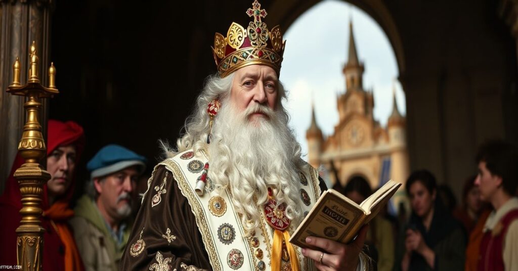 Portret „papieża” Leona XIV podczas homilii Niedzieli Palmowej w Watykanie.