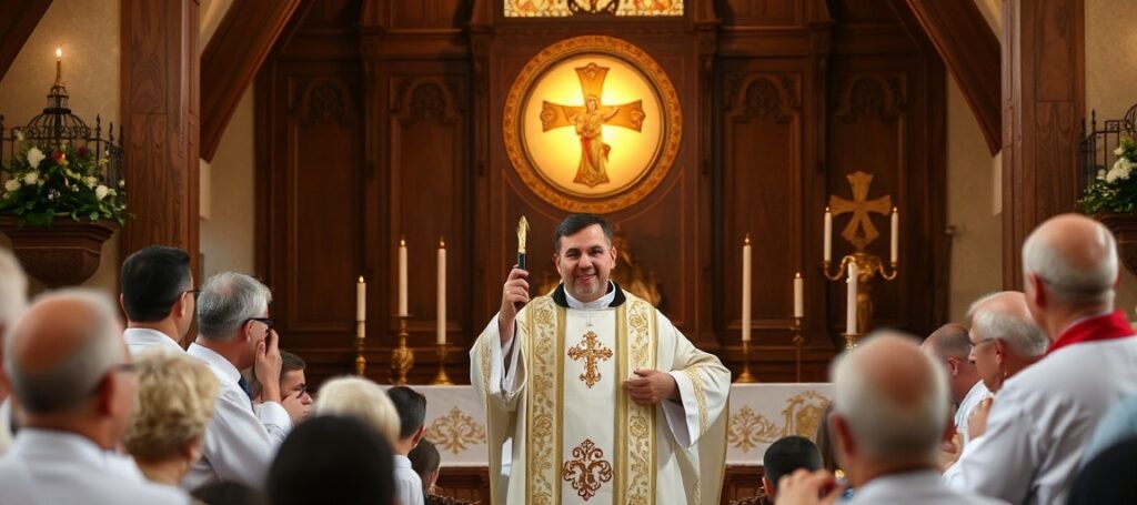 Obraz przedstawia homilię nuncjusza apostolskiego abp. Antonio Guido Filipazziego w Wadowicach dla zakonników