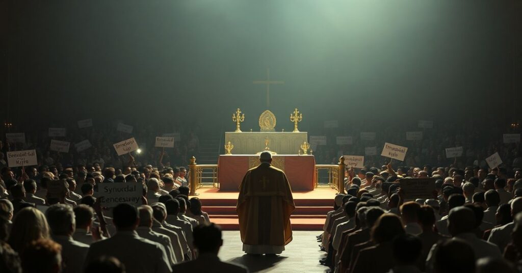 Obraz przedstawiający fałszywą homilię uzurpatora Leona XIV podczas rzekomej mszy świętej w Saurimo w Angoli.