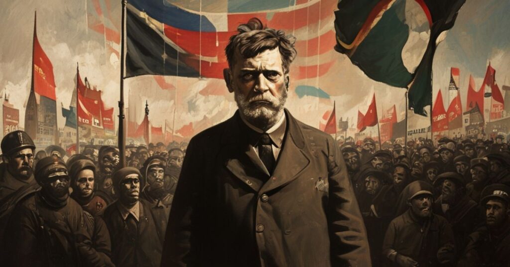 Ignacy Daszyński przed tłumem zwolenników rewolucyjnych