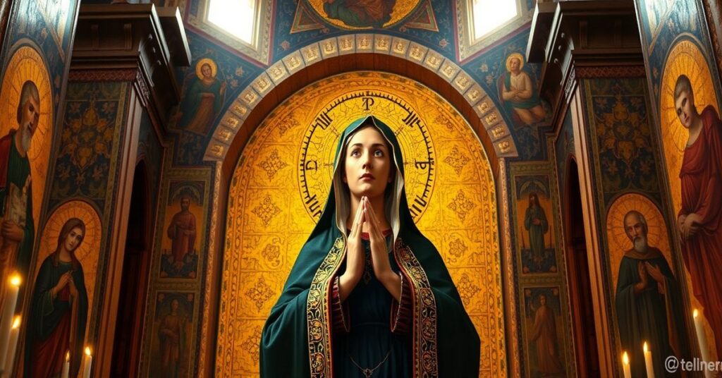 Ikona „Oranta” w Kijowie przedstawiająca Maryję w modlitwie z podniesionymi rękami w bizantyjskim stylu.