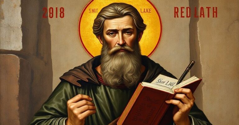 Portret św. Łukasza Ewangelisty w tradycyjnym stylu ikonograficznym katolickim