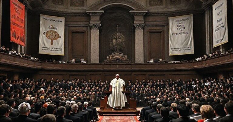 Uroczystość inauguracyjna roku akademickiego na Uniwersytecie Laterańskim z udziałem "papieża" Leona XIV i arcybiskupa Alfonsa Amarante.