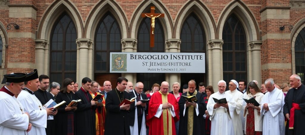 Zdjęcie przedstawiające kontrowersyjne otwarcie Instytutu Bergoglio na Uniwersytecie św. Hieronima w Waterloo, Ontario.