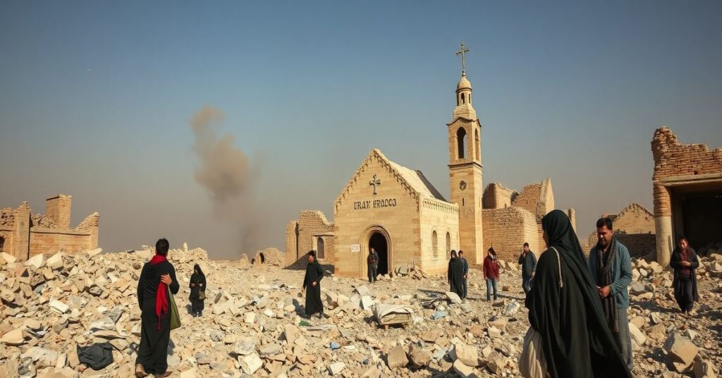 Zniszczone chrześcijańskie wspólnoty w irackim Kurdystanie podczas ataków rakietowych. Ksiądz Ghazwan Baho stoi wśród uciekających rodzin w ruinach kościoła w Alkosz.