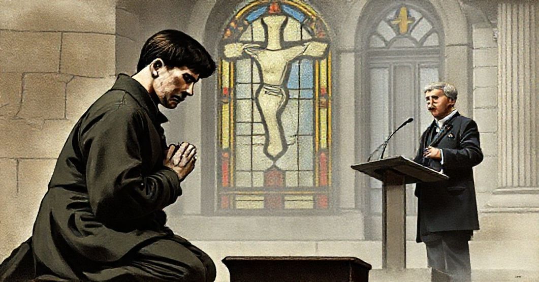 Obraz przedstawiający kontrast między pobożnością męczenników Wielkanocowego Powstania 1916 roku a współczesną sekularną polityką Irlandii.