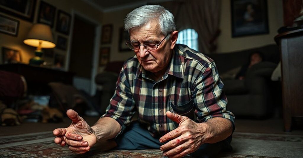 Portret Irvinga C. Houle'a z rany stygmatycznymi w tradycyjnym katolickim domowym otoczeniu.