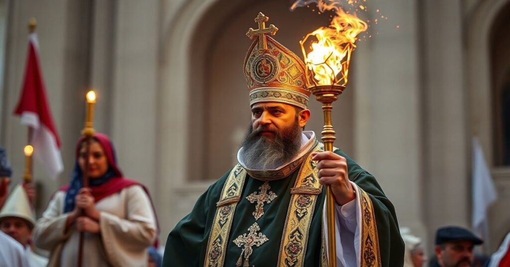 Izraelski żołnierz z siekierą uderza w drewniany krucyfiks w południowym Libanie, symbolizując profanację sakralnych symboli katolickich.