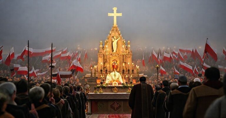 Uroczystości Narodowego Święta Niepodległości na Jasnej Górze w 2025 roku z akcentem na nowomszową celebrację i synkretyzm religijno-narodowego kultu.