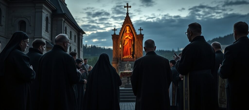 Uczestnicy pielgrzymki na Jasnej Górze podczas apelu o prawdę historyczną w kontekście krytyki nowousordowej mszy bez ważności sakramentalnej