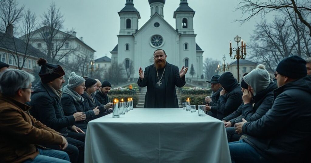 Scena w Jasnej Górze przedstawiająca sporną "wigilię dla ubogich i samotnych" bez elementów religijnych