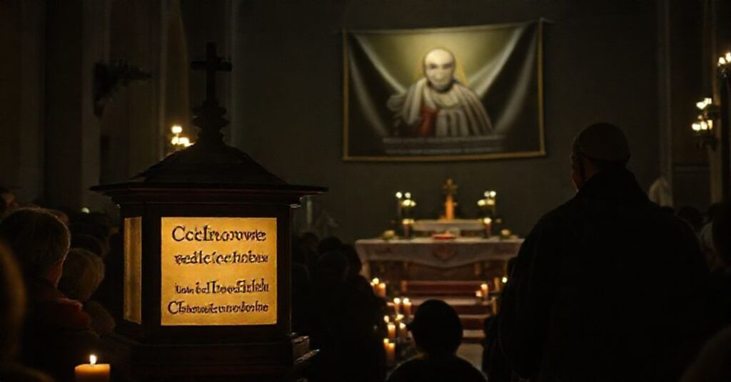 Scena wieczoru na Jasnej Górze podczas noworocznej modlitwy z akcentem na kult maryjny zamiast Chrystusa Króla