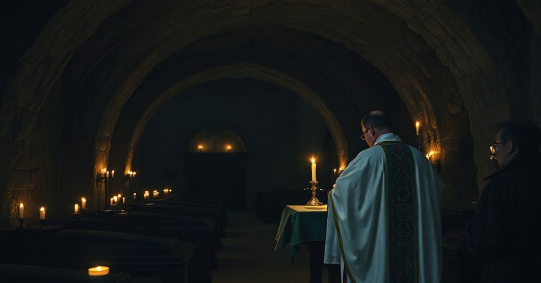 Stara, ciemna krypta na Jasnej Górze z kaplicą i starymi grobami mnichów paulinów.