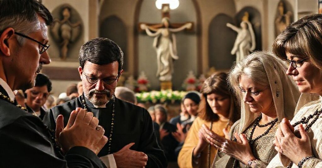 Grupa katolickich animatorów modlących się za dzieci groźące aborcją w tradycyjnym kościele