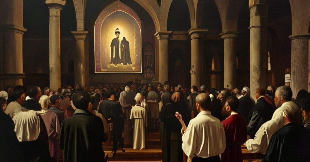 Zgromadzenie katolickie na Jasnej Górze przedstawiające modernistyczne odchylenia od tradycyjnej mszy św. podczas rekolekcji prowadzonych przez o. Zbigniewa Ptaka.