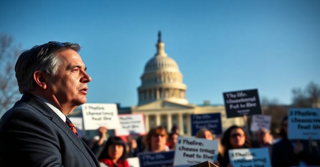 Wiceprezydent JD Vance mówi podczas Marszu na rzecz Życia w Waszyngtonie, z aktywistami pro-life na tle i budynkiem Kapitolu
