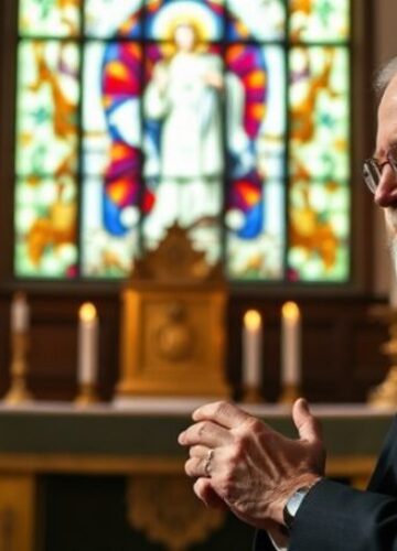 Jim Hughes – Wspomnienie za zmarłego lidera pro-life Poczet Józefa Hughesa, kanadyjskiego lidera pro-life przed tradycyjnym ołtarzem katolickim z ikonami i świecami