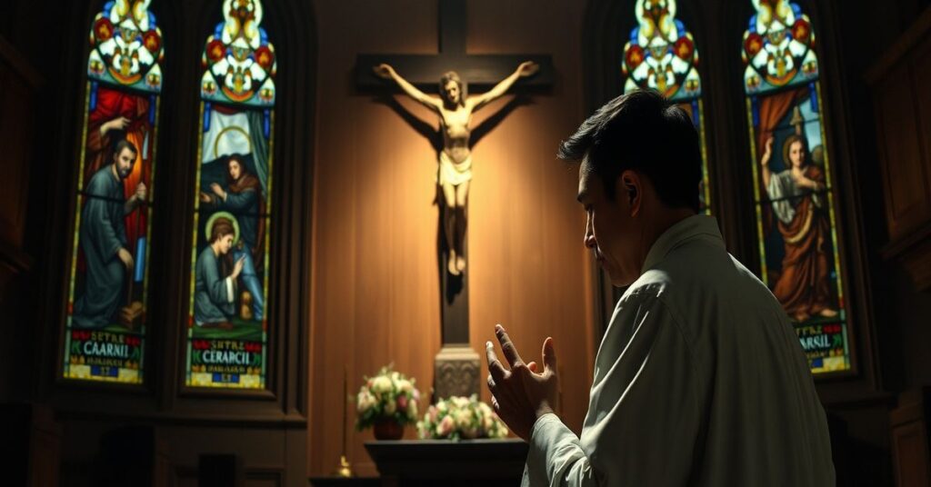 Jimmy Lai modli się przed krzyżem w katolickiej kaplicy w Hongkongu