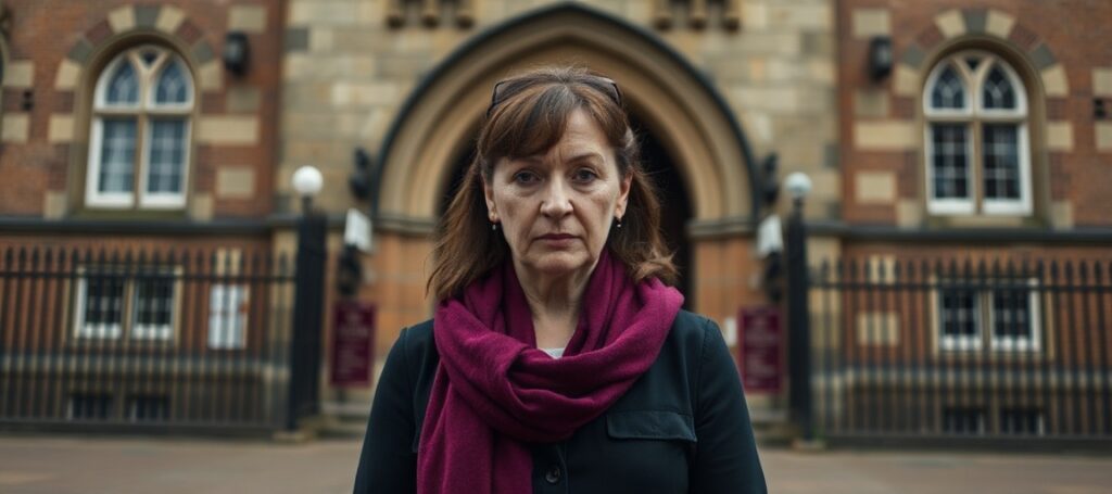 Matka Joanne Donoghue stoi przed szkołą Beverley High School z wyrażonym zaniepokojeniem