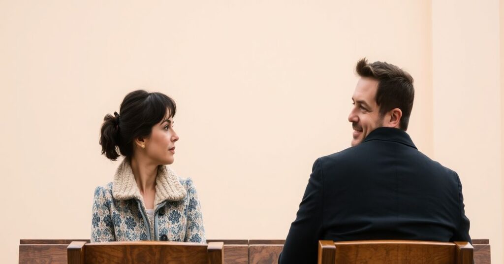 Portret Jonathana Roumie jako terapeuta w filmie 'Solo Mio', stojący przed kościołem w klasycznym mieście włoskim.